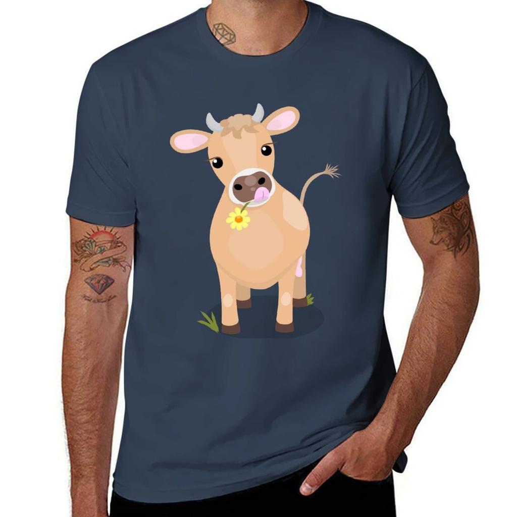 Cute Happy Jersey Cow And Flower Cartoon Tshirt Graphic T Shirts For Unisex Tshirt