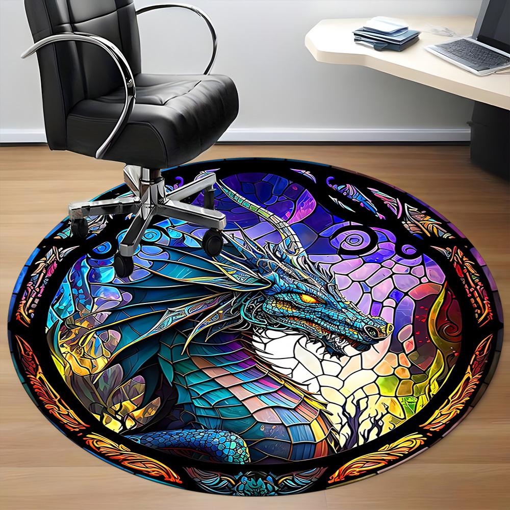 1pc StainedGlass Dragon Office Round Area Rug, Under Office Chairs Bedroom Living Room Home Decor, Room Deco