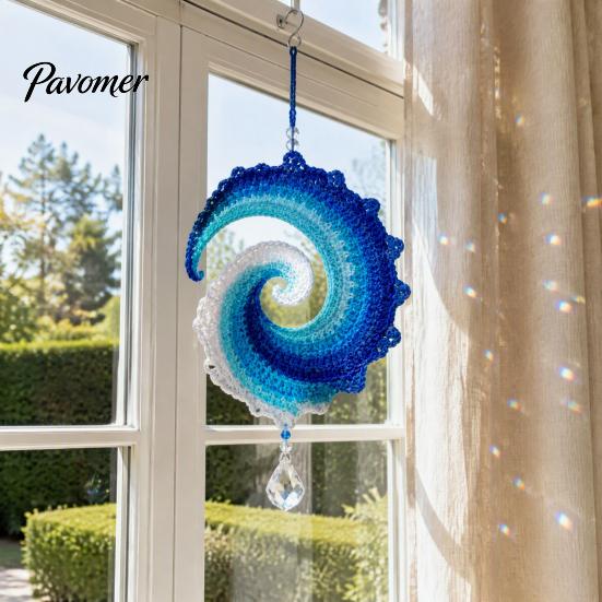 Mindful Leisure Crafting Kit Ocean Wave Crochet Wind Spinner DIY Kit, Coastal Beach House Hanging Decoration Craft Handmade Ornament for Home