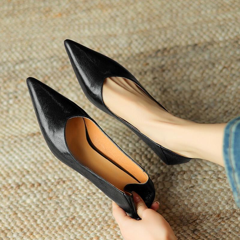 Fashion NEW Spring/Autumn Women Pumps Genuine Leather Shoes for Women Pointed Toe Thin Heel Shoes Cocise Black High Heels Stiletto Heels