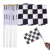 10Pcs Checkered Racing Polyester Flags with Stick Black and White Hand Flag