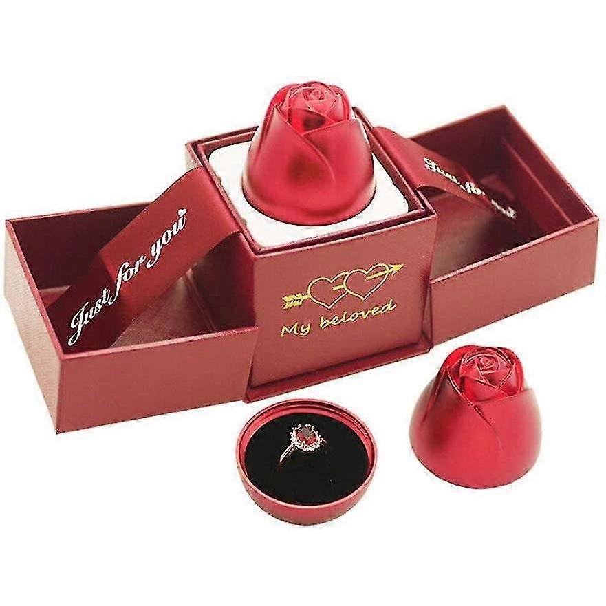 Red Ring Box Rose Shaped Jewelry Gift Box Wedding Ring Case Pop Up Earrings Jewelry Display Case for Valentine's Day, Anniversary Day, Engagement Neck