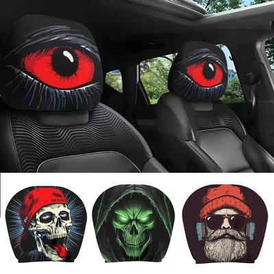 2 PIÈCES Ajustement Universel Impression Double Face Protection Tête Siège Auto Mignon Drôle Dessin Animé Yeux Housses Appui-Tête pour Voitures Fourgonnettes Camions