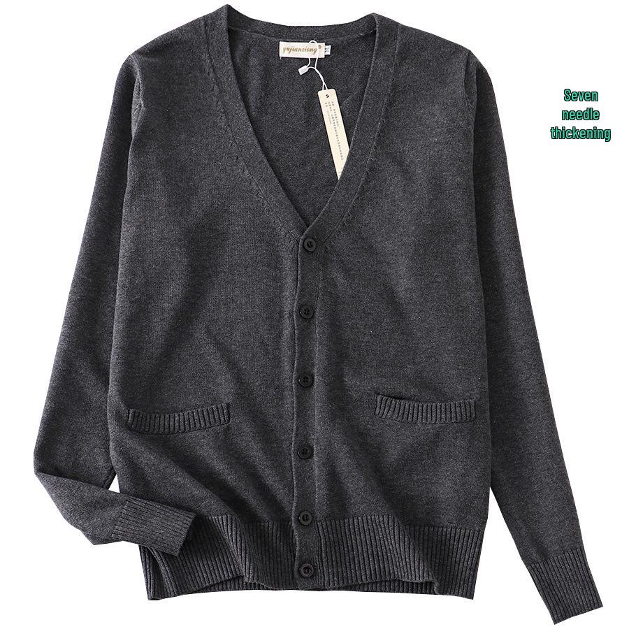 Japanese V-Neck Long Sleeve JK Uniform Cardigan - 7-Needle Thickened Sweater for Spring/Autumn