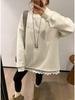Women's Korean Lace Trim Round Neck Fleece Sweatshirt - Winter Mid-Length Loose Fit