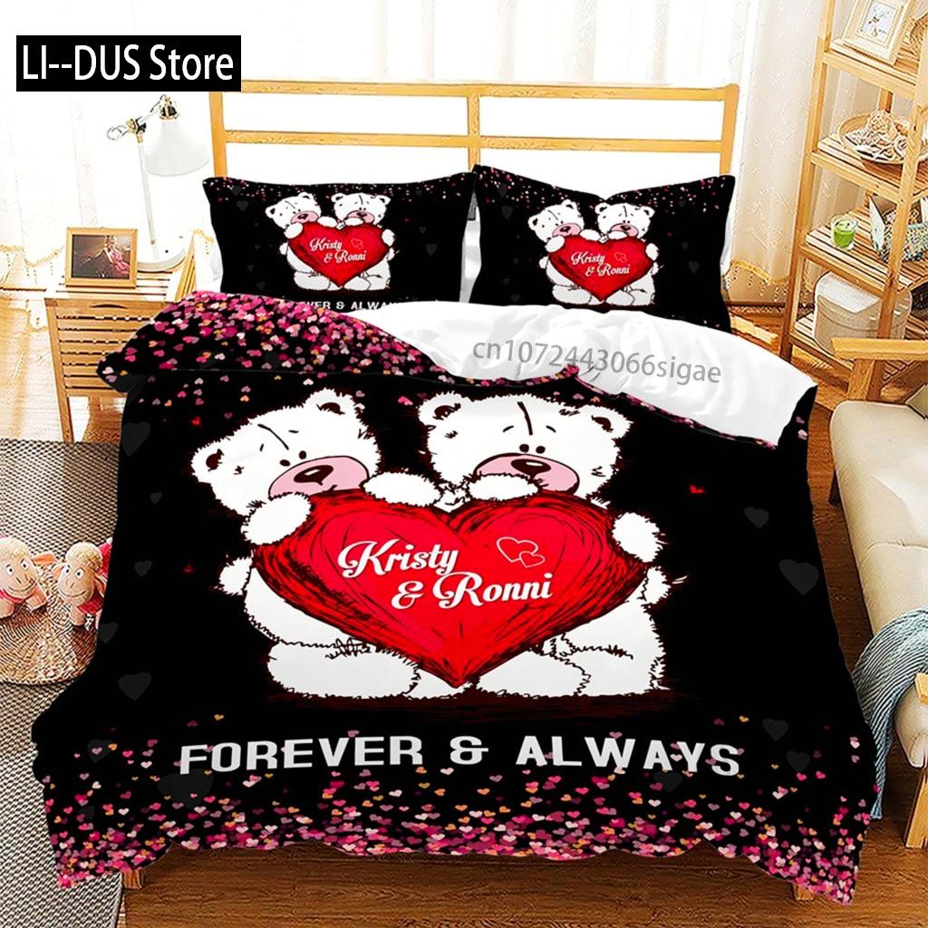 Pink Valentine's Day Love Heart Name Bedding Sets Single Double Size Fashion Flower Rose Duvet Cover For Bedroom Decorations