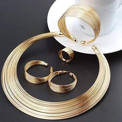 Stylish Jewellery Combo Choker Necklace Set Gold Plated Jewellery Set for Women With Earrings, Ring and Bracelet (Golden)
