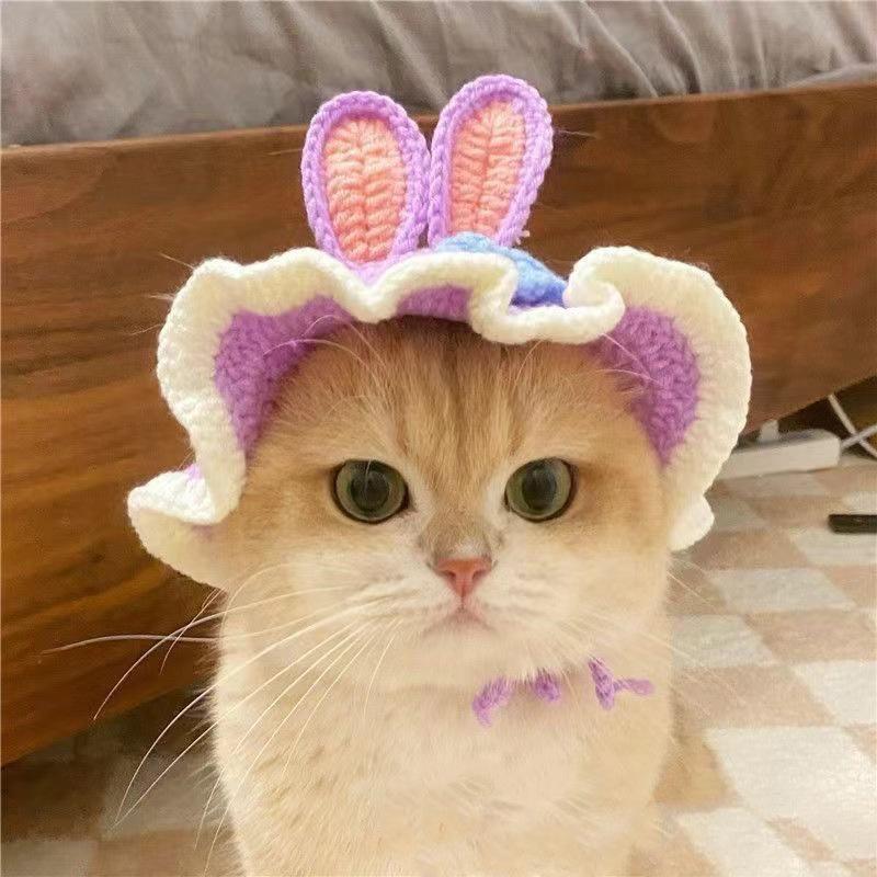 Simpatico Raffinato Cappello da Gatto Elastico Autunno Inverno Cappello per Animali Domestici Cuccioli Gattini Cappello Lavorato a Maglia Accessori per Gatti Decorazione Oggetti di Scena per Feste Servizio Fotografico