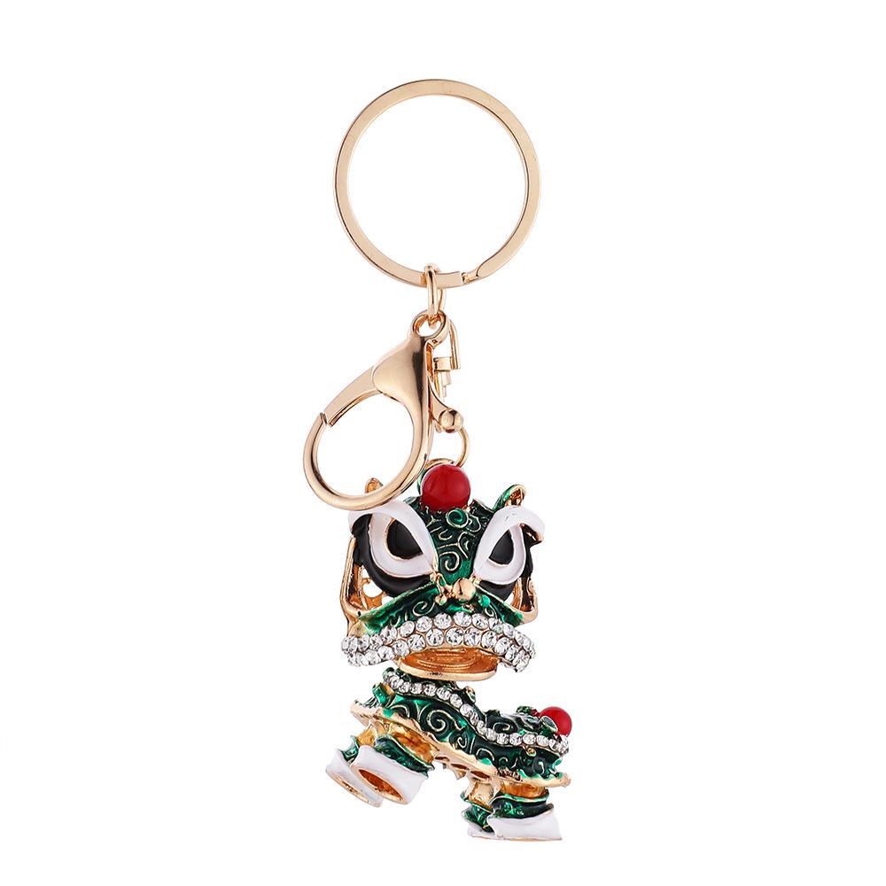 Awakened Lion Dance Rhinestone Keychain - Cute Chinese Dragon Ball Lion Charm