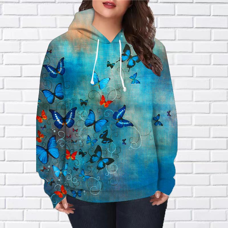 

Женская мода Одуванчик Бабочка Принт Свободные Толстовки Топы Блузка Свитшот Повседневный Длинный Рукав Пуловер Топы 8XL светло-синий
