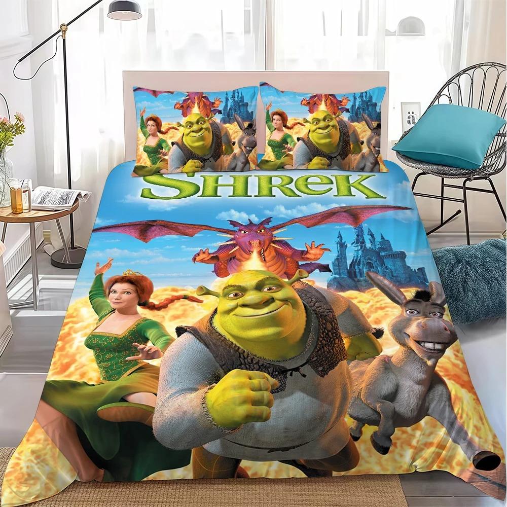 S-Shrek Cartoon Funny Duvet Cover Set Bedding Set Kids Boy Girl Bedroom Decoration 3piece set Student Bedroom Decoration Gift