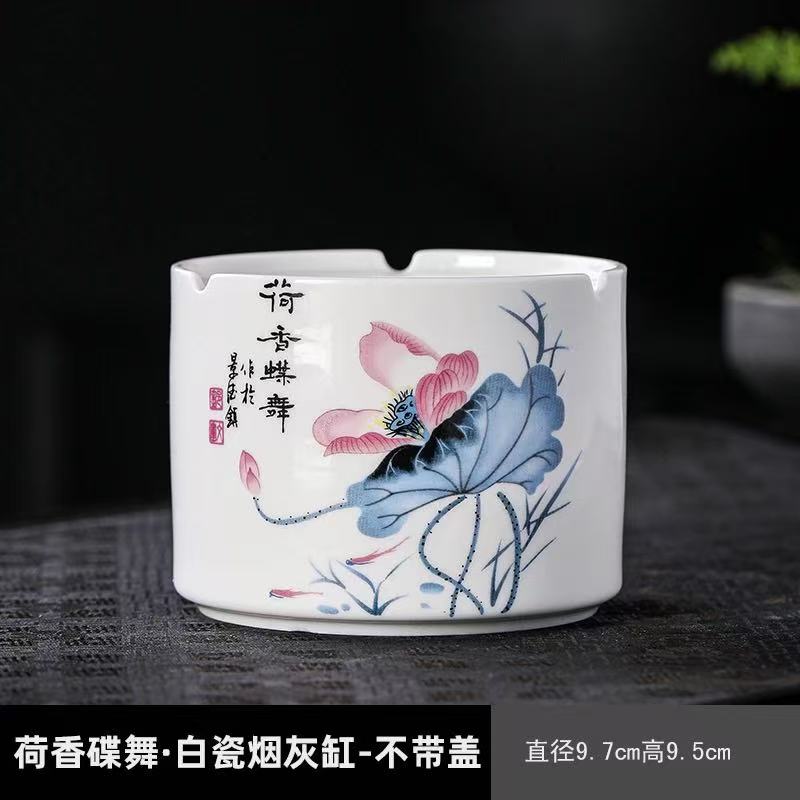 Creative Painted Flower Ceramic Ashtray Dustproof Office Ashtray with Lid Home Cylindrical Ceramic Ashtray Gift Home Decoration