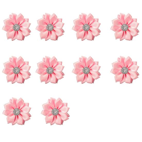 10 stk 4 cm satengbånd blomster skinnende rhinestone applikasjoner DIY bryllupshåndverk