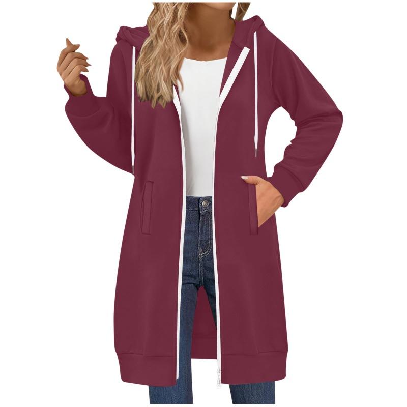 Women's Long Sweatshirt Casual Versatile Drawstring Long Sleeve Hooded Jacket Pockets