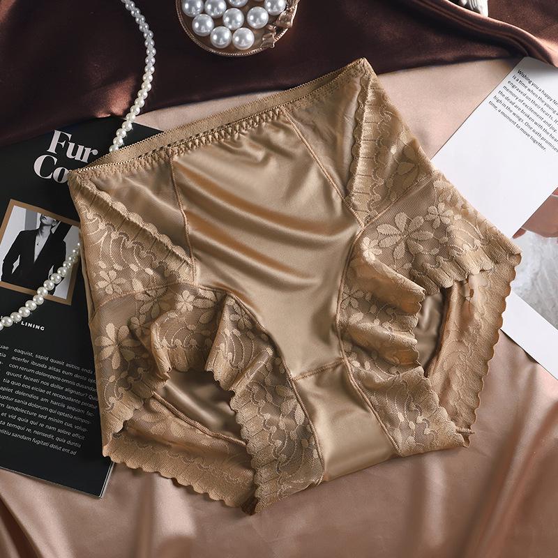 2024 Autumn/Winter Women's High-Waist Silky Satin Hip-Lifting Breathable Cotton Panties with Antibacterial Crotch