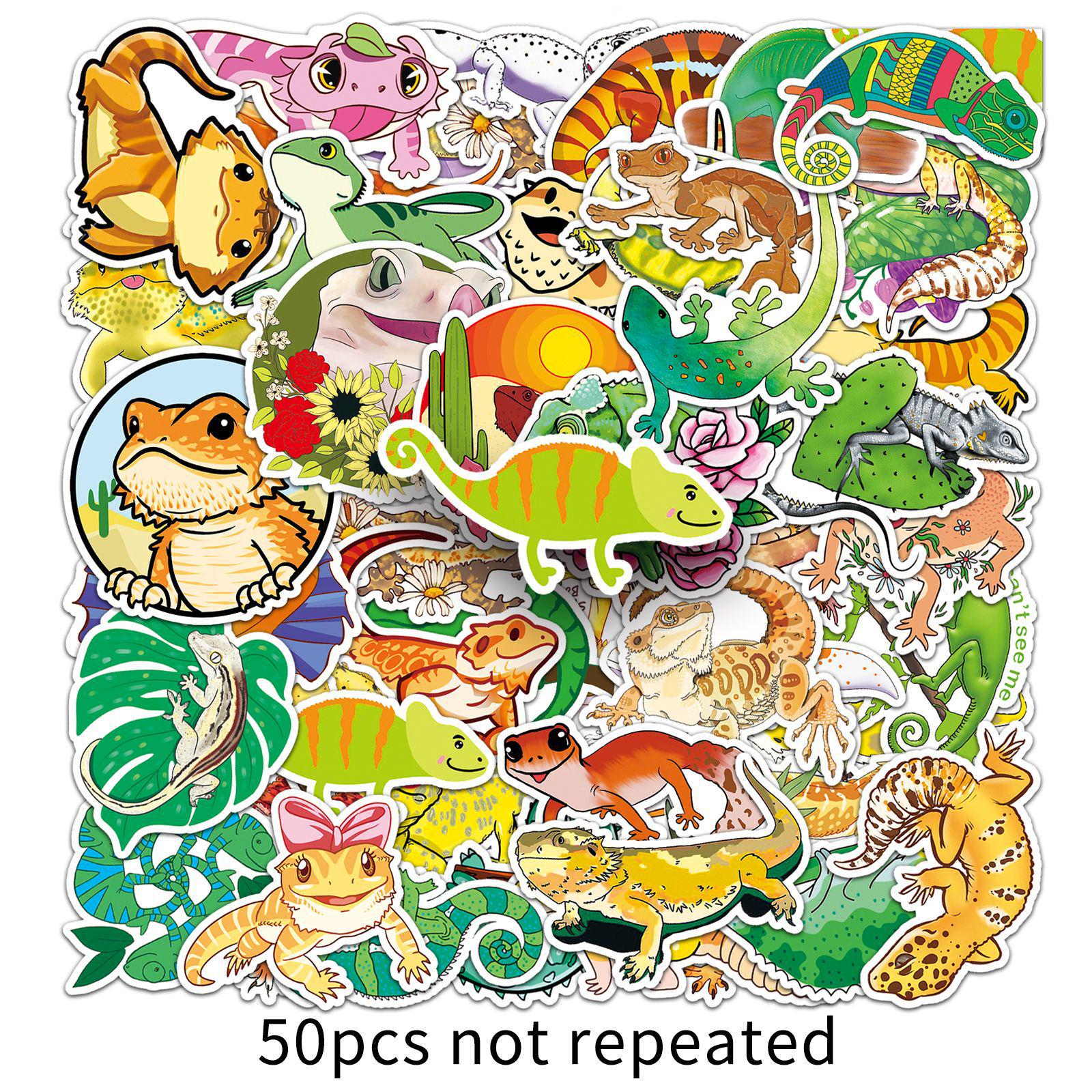 50 Lizard Cartoon Animal Stickers: Cute, Waterproof DIY Decoration for Notebooks, Journals, Luggage.