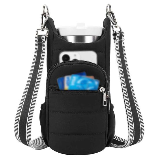 Prošívaná crossbody taška na láhev s vodou s kapsami Dámská taška na konvici Měkká polstrovaná taška přes rameno pro venkovní kempování, sport, cestování