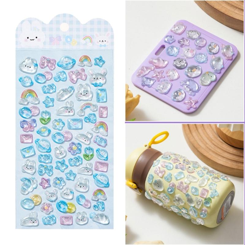 Cartoon Embossed Animal Sticker Waterproof PVC Resin Sticker for Notebook Phone Cover Card Making Kids Room Wall Art