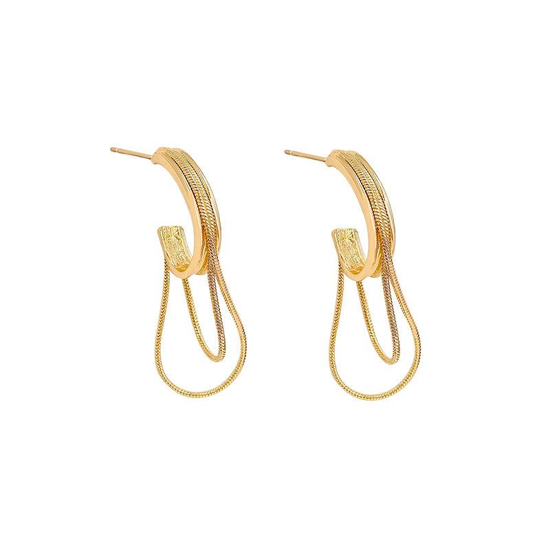 Chain fringed earrings female cold wind temperament metal stud earrings exaggerated personality Internet celebrity ears