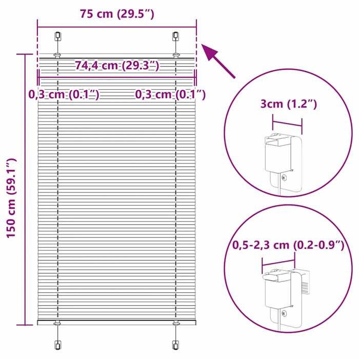 VidaXL Store plissé crème 75x150 cm largeur du tissu 74,4 cm polyester, store plissé de fenêtre, store accordéon, store 4015291