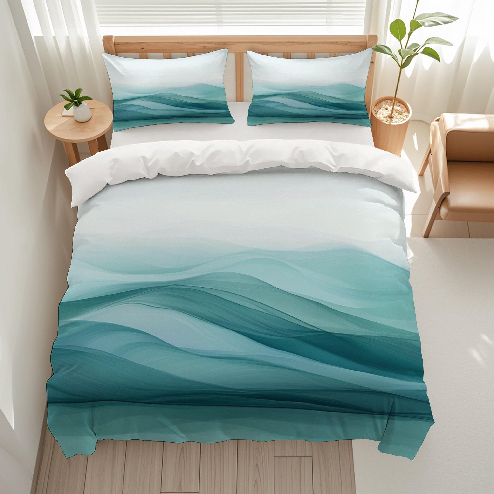 

3Pcs Waves In Teal Themed Duvet Cover Set, Novelty Fashion Lightweight Soft Bedding With Zipper, All Seasons Home Dorm Decor EU Twin(135x200cm)