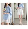 Women's Mid-Sleeve Blue Cotton Shirt - Summer 2025 Loose Slimming Casual Top