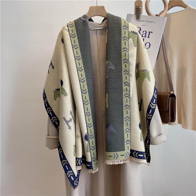 400g Retro Ethnic Bluebird Scarf: Women's Winter Warm Neck Warmer, High-End Imitation Cashmere Shawl.