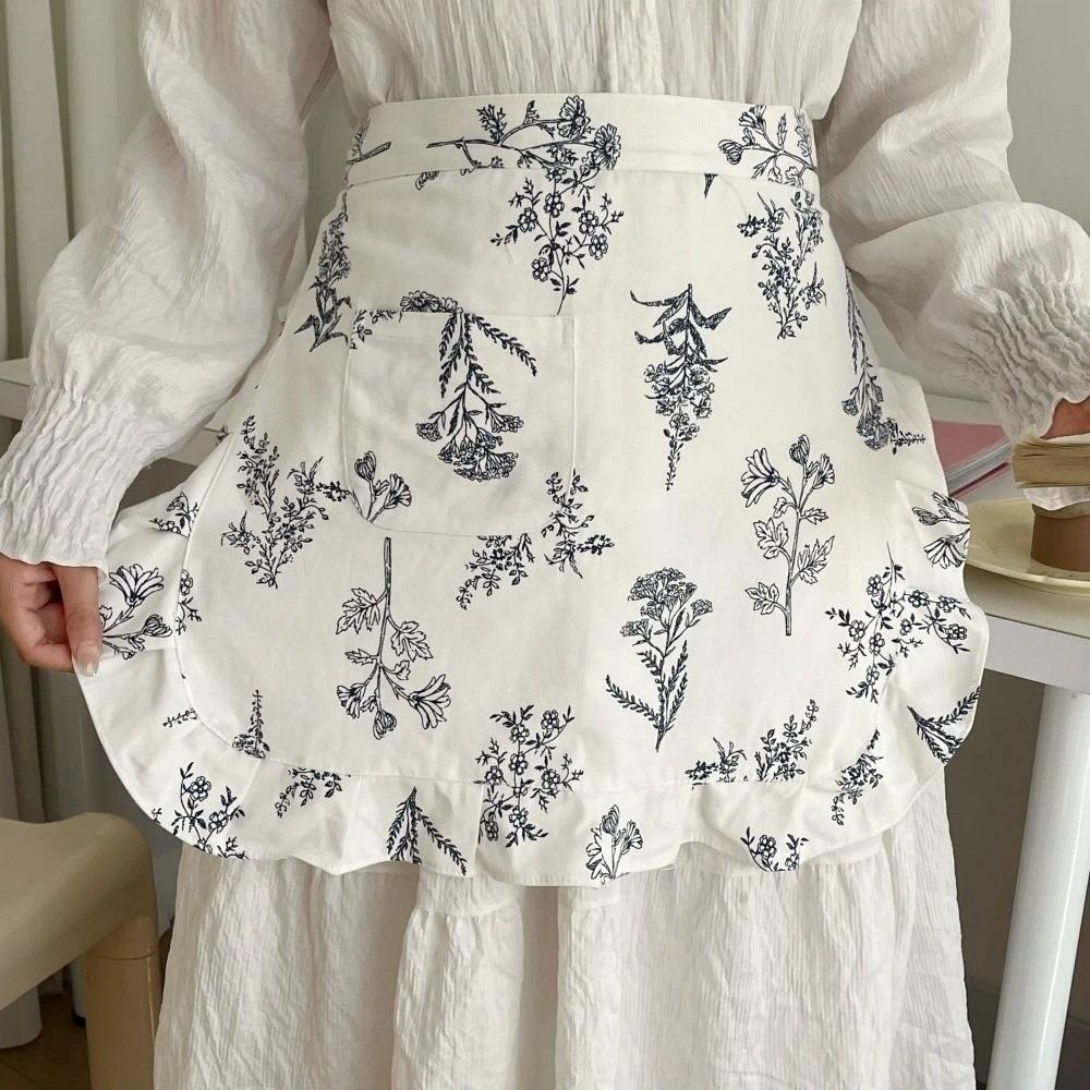 with Pocket Floral Plaid Half Apron Fashion Kitchen Cafe Baking Apron Korean Style Apron Man Woman Style 1