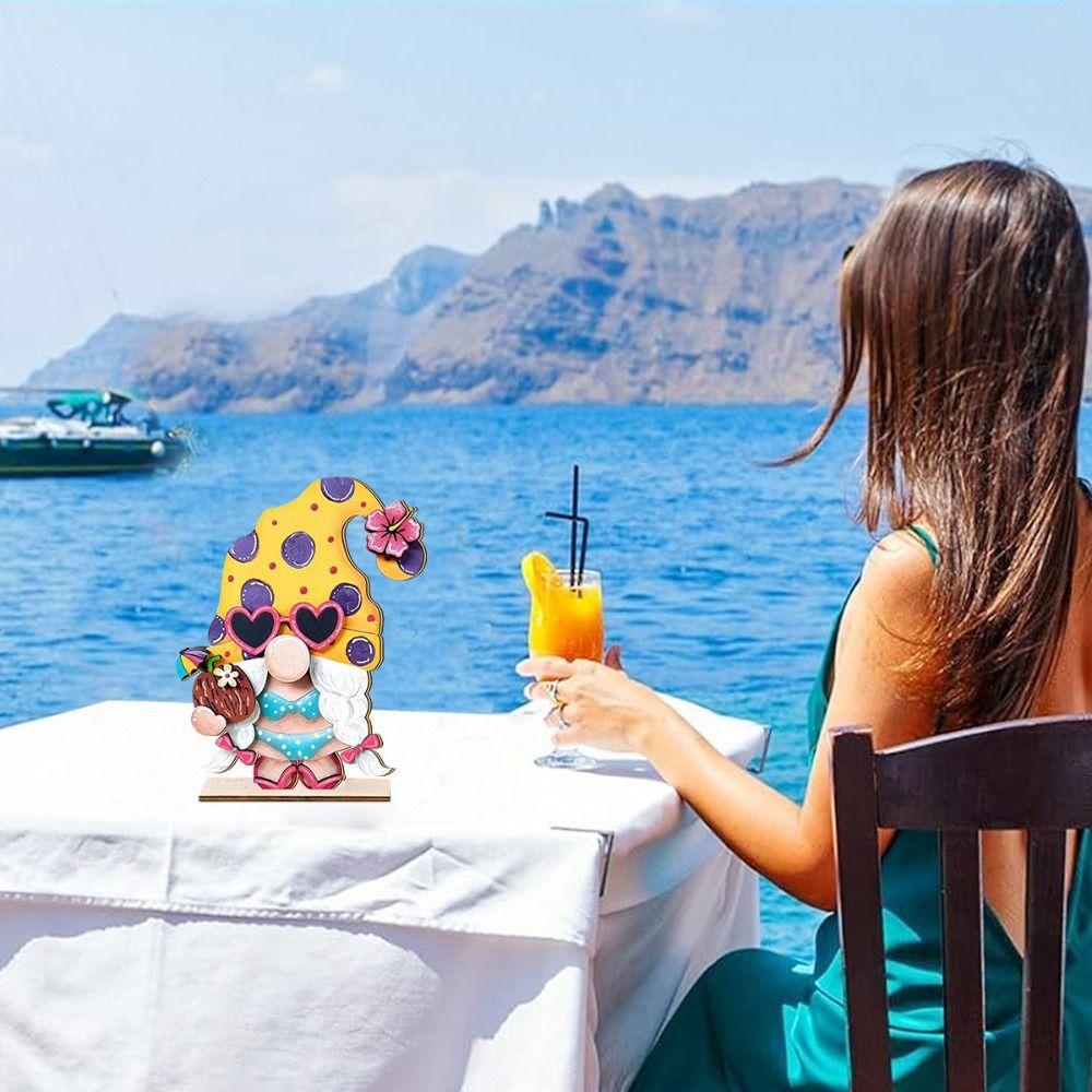 Beach Wooden Dwarf Ornaments Colorful Hawaiian Ornaments Durable Summer Dwarf Sign Cafe Bar