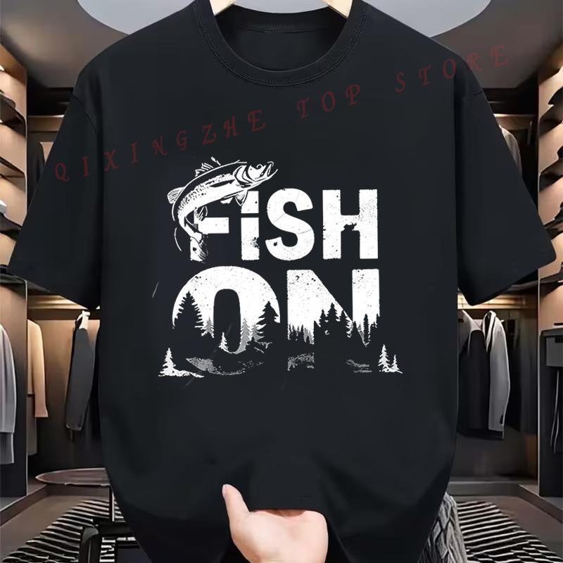 Fish On Casual For Men  Novel Design TShirt Funny Present For Mens Short Sleeve TShirts Oneck Top Tees