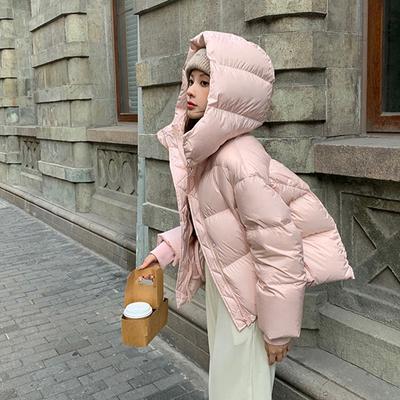 Dámský vatovaný kabát krátký v západním stylu s kapucí zesílený vatovaný kabát kabát chlebník volný zimní vatovaný kabát