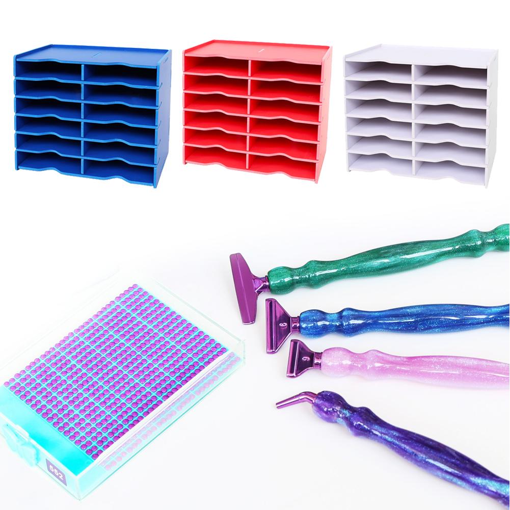 12 Grids Diamond Painting Tray Storage Holder with Diamond Box Multi-Boat Plates Storage Rack Multifunctional for Kids Adults