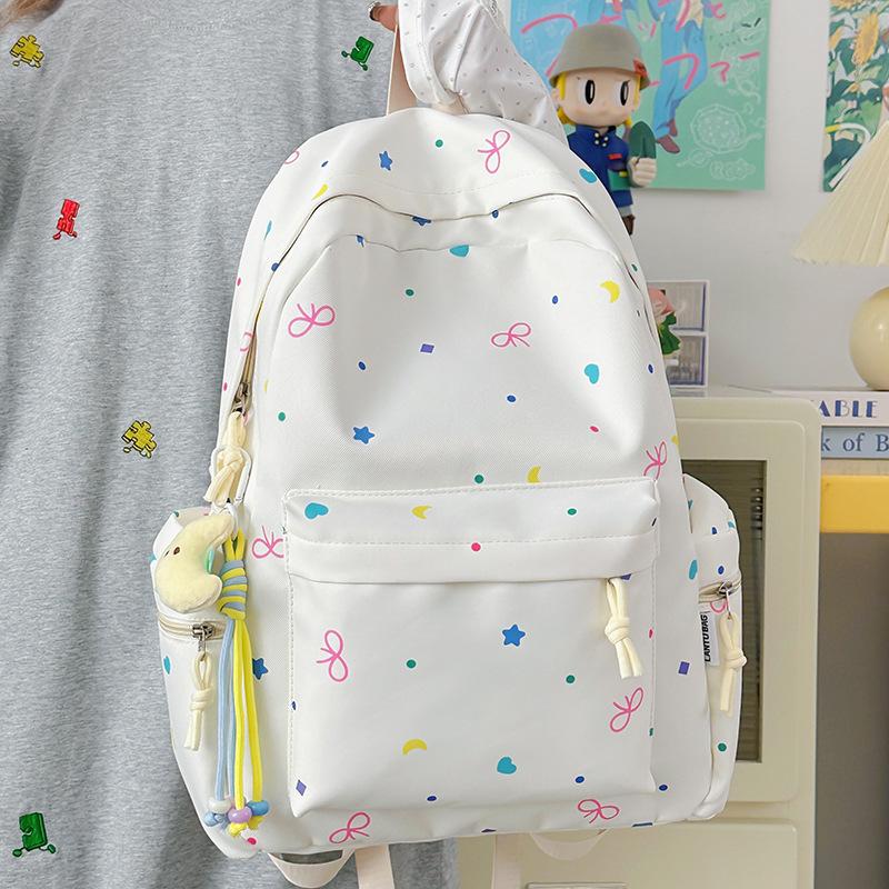 School bag female ins Japanese girl college style bow backpack Korean version Harajuku printed middle school student backpack female