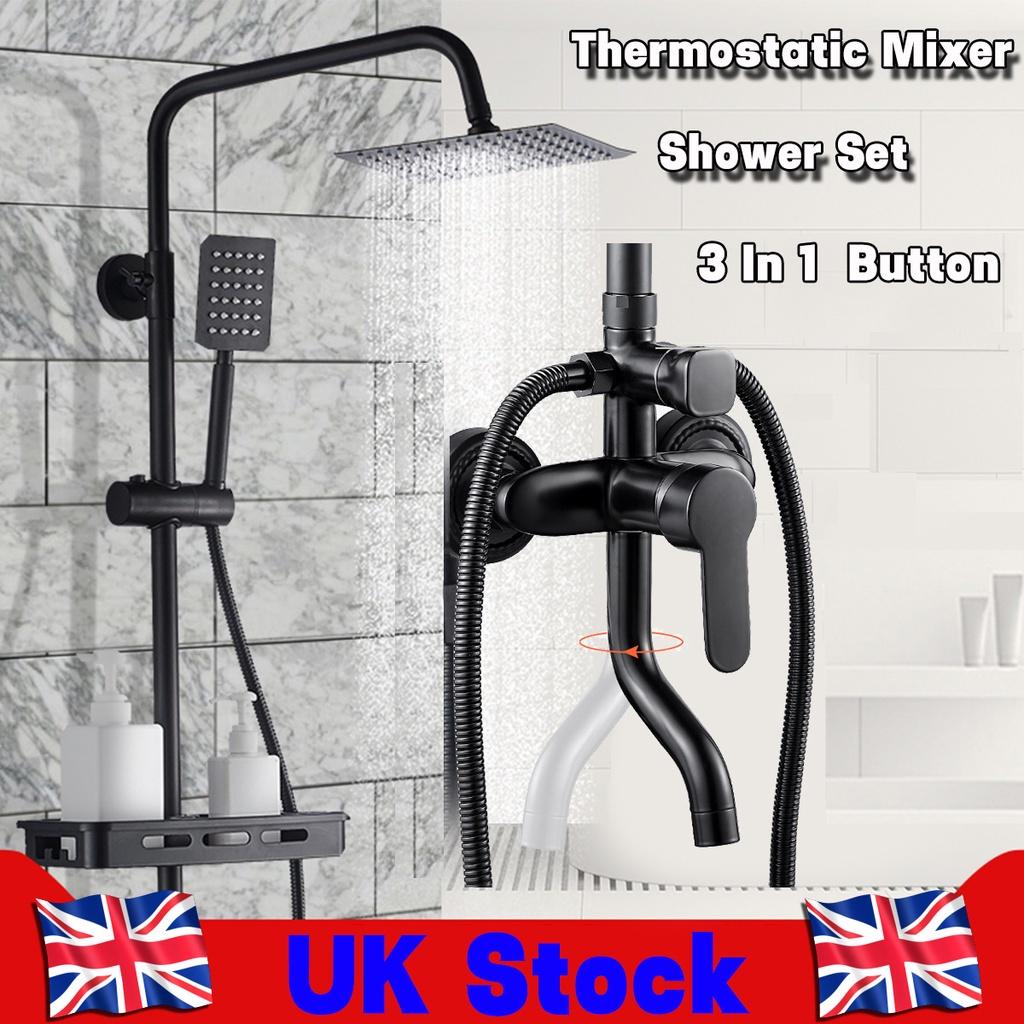 3-way Shower Mixer Tap Bathtub Shower Mixer Bathroom Shower Faucet Matte Black Wall Mount Rainfall Shower Mixer Tap Kit New