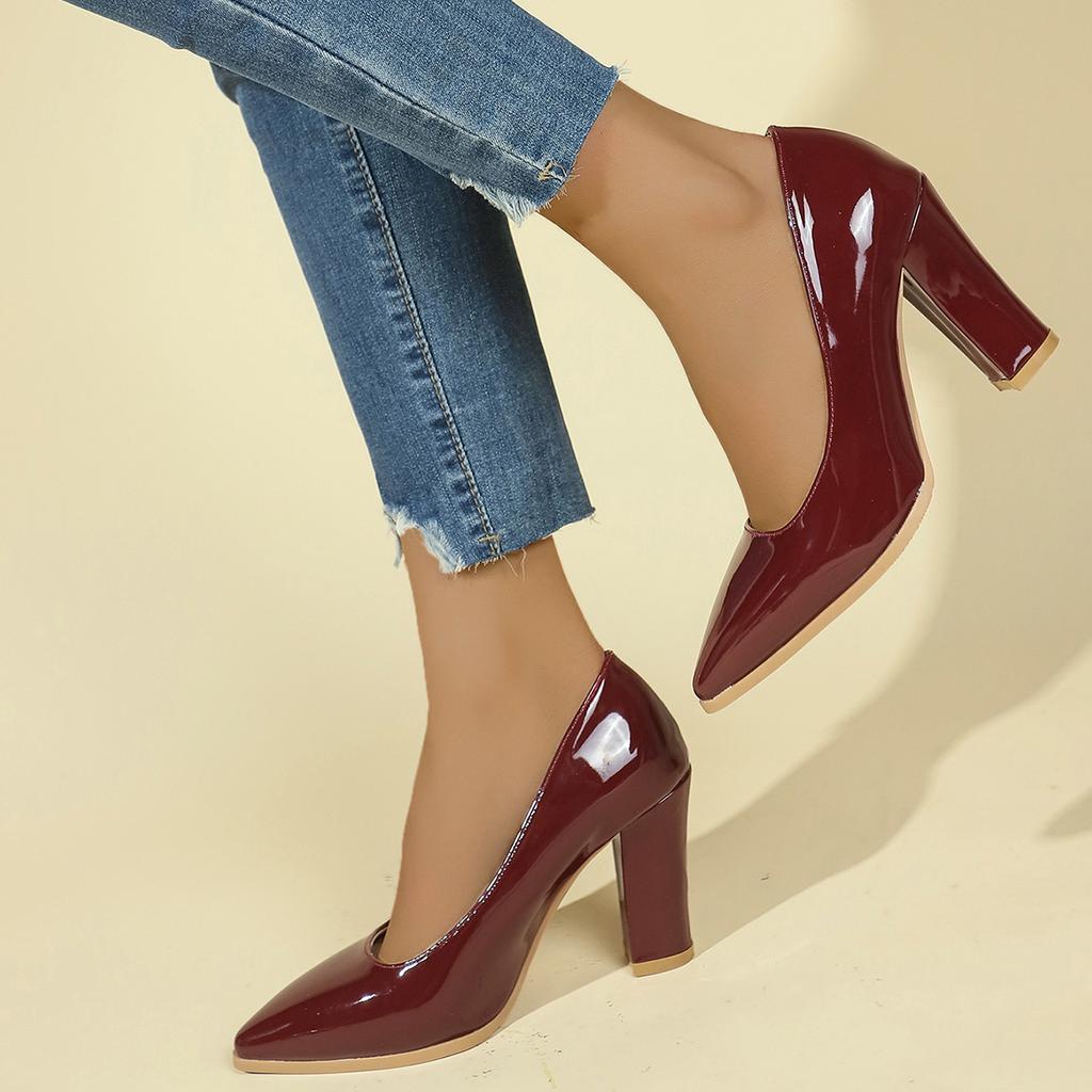 High heels trendy four-season fairy style pointed head shallow mouth thick heel temperament fashion shoes