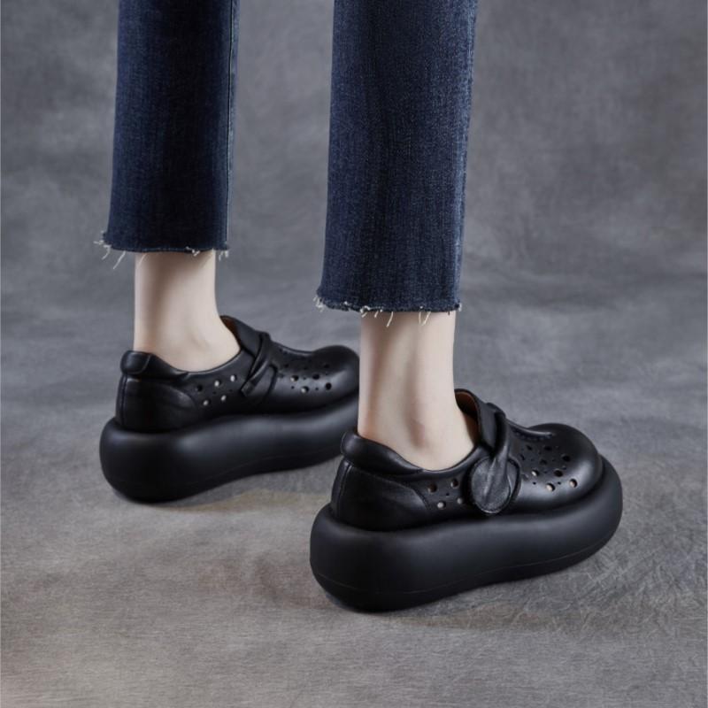 Johnature Dámské boty s dutou silnou podrážkou z pravé kůže s kulatou špičkou, dámské platformové sandály