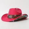 Autumn and winter men's and women's rolled-edge cowboy hat with heavy-duty belt decoration and patches