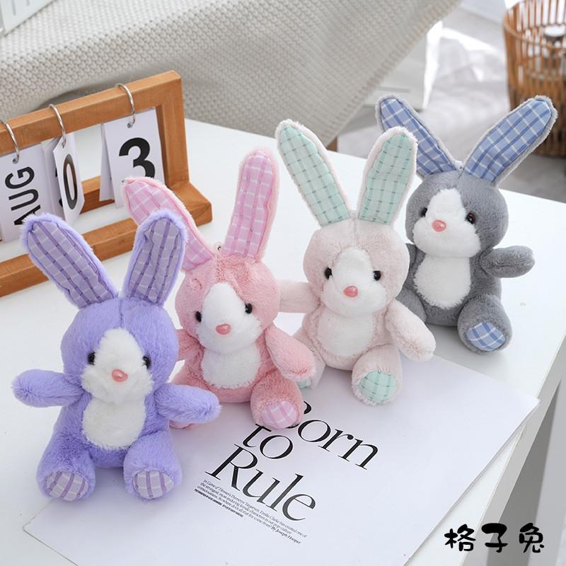 Adorable Checkered Long-eared Bunny Plush Toy Soft Stuffed Rabbit Doll For Kids
