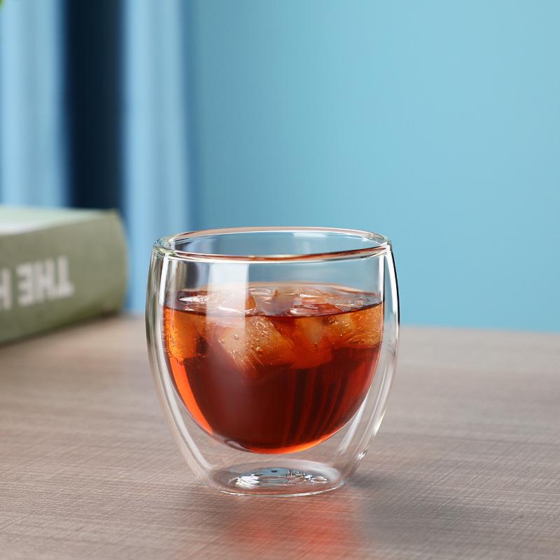 Double-Layer Insulated Borosilicate Glass Egg-Shaped Cup, Heat-Resistant, Transparent, 100ml/80ml for Coffee or Tea.
