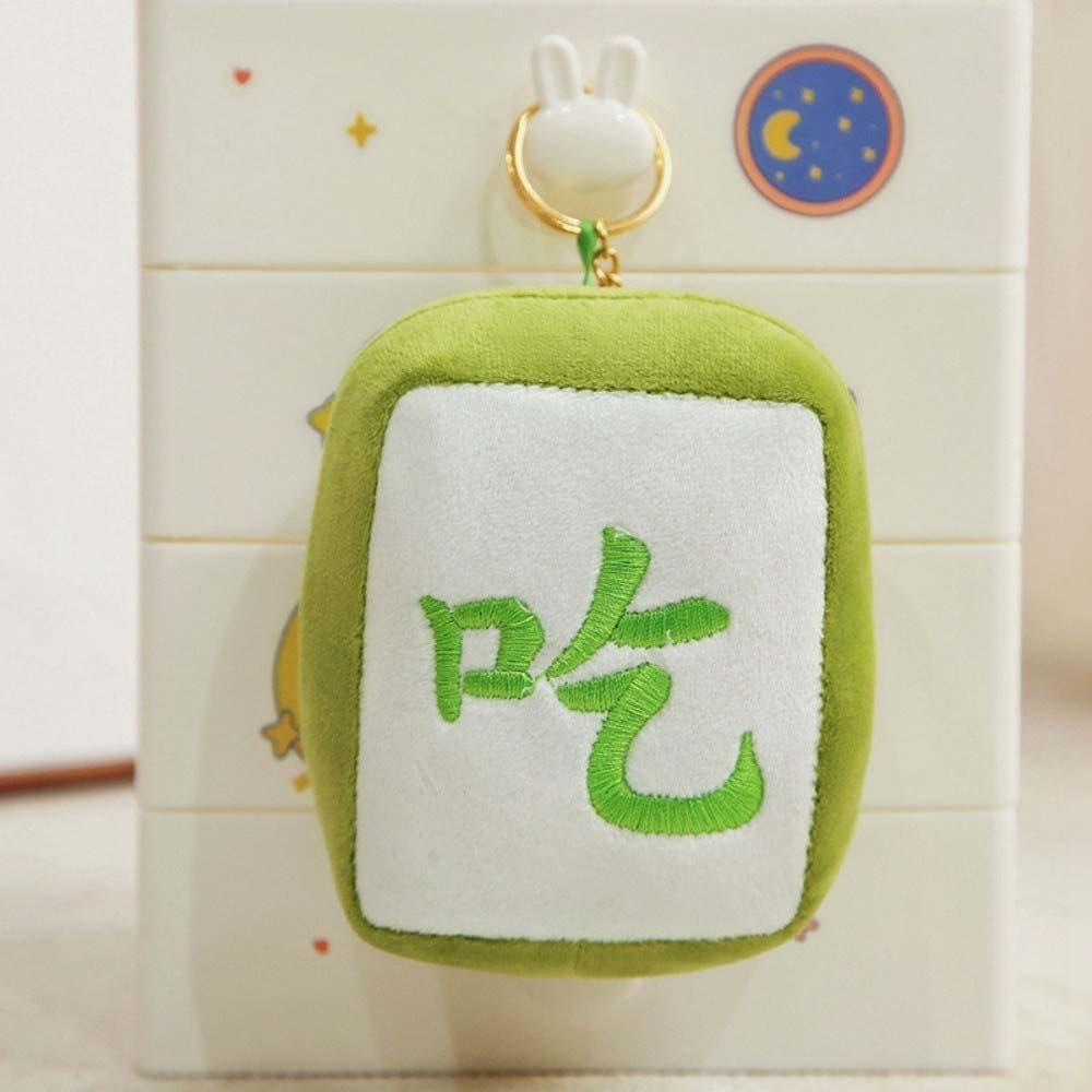 Chinese Character Mahjong Plush Key Chain Good Luck Fa Cai Get Rich Mahjong Plush Keyring Embroidery Plush Doll Figures