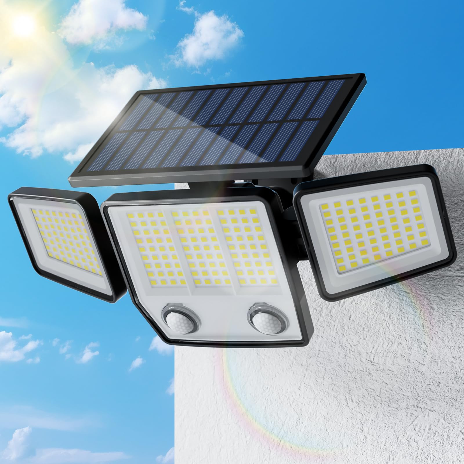 

Outdoor Waterproof Solar Light New Year 2600mAh High Lighting 236 Maximum Motion 3 Intelligent Adjustable Automatic Suitable for Front Parking and чёрный