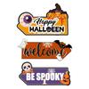 Happy Halloween Door Sign, Spooky Skull Ghost Pumpkin Bat Front Door Hanger, Rustic Wooden Wall Hanging Decor for Home Room Indoor Outdoor Party
