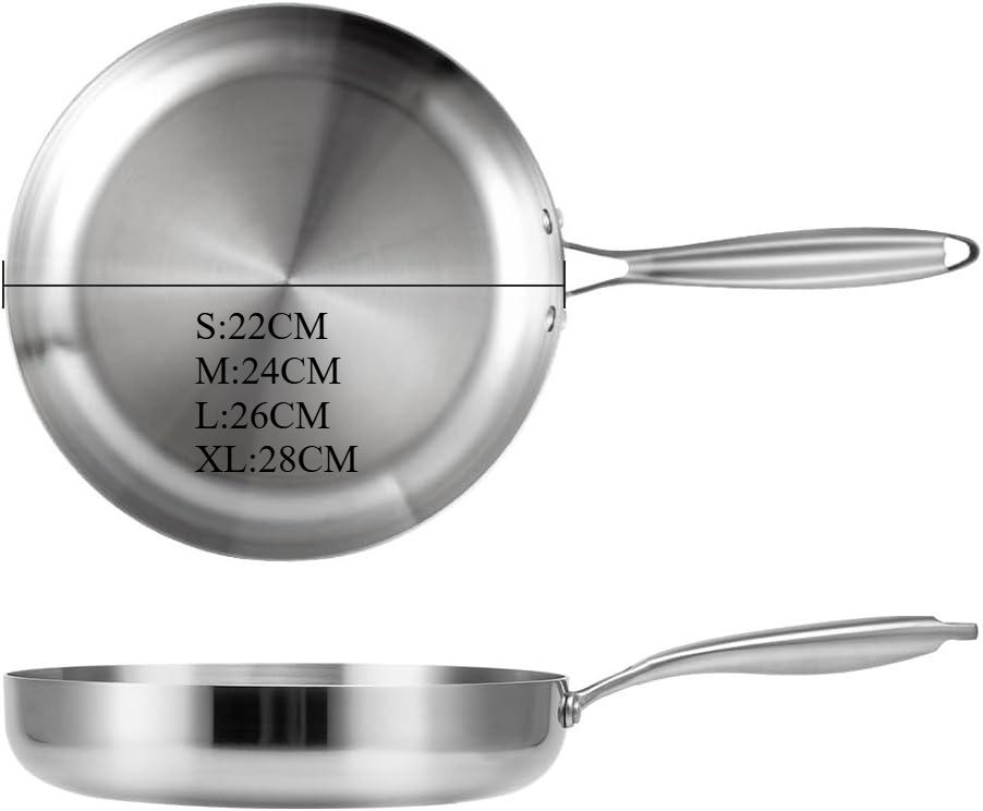 304 Stainless Steel Frying Pan Uncoated NonStick Skillet Steak Pot Kitchen Cookware for Gas & Induction Cooker