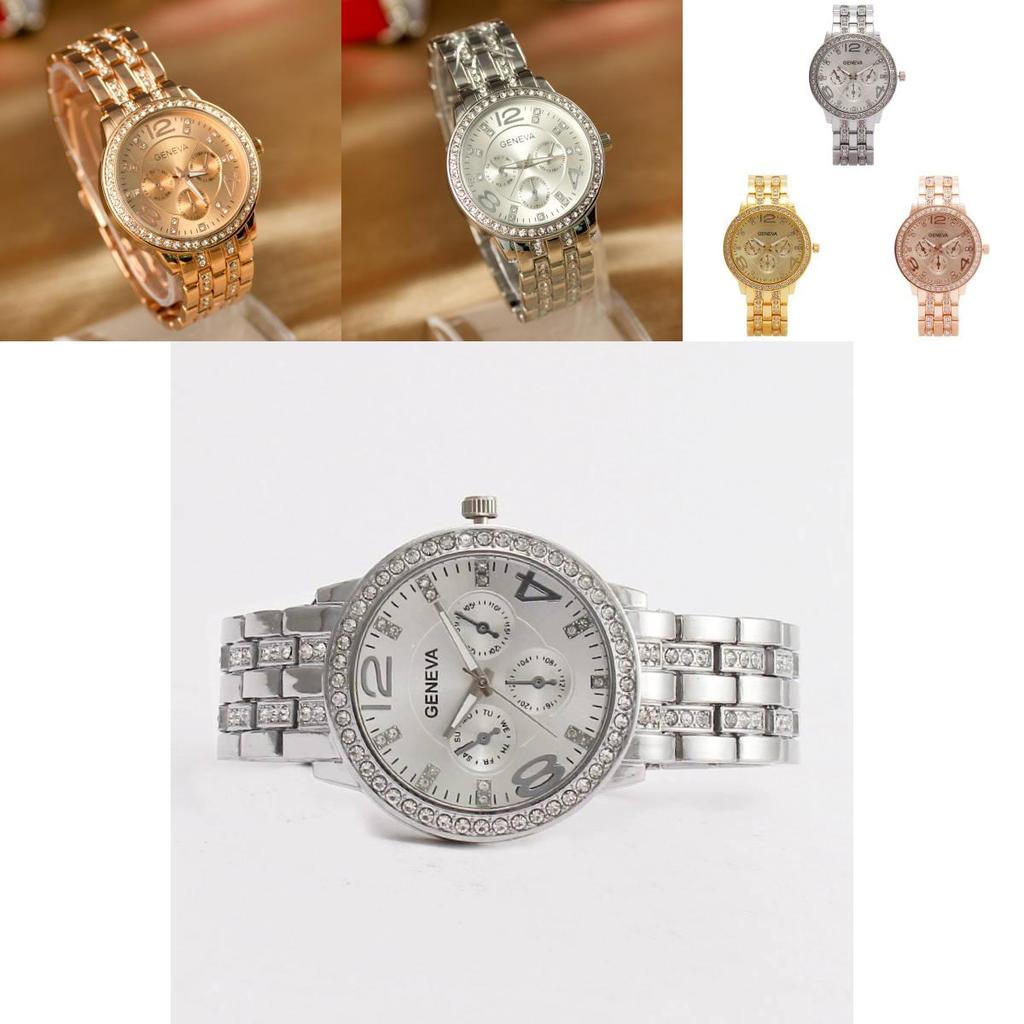 Fashion Womens Quartz Watch With Diamond Accents 24h Calendar Waterproof For Gift
