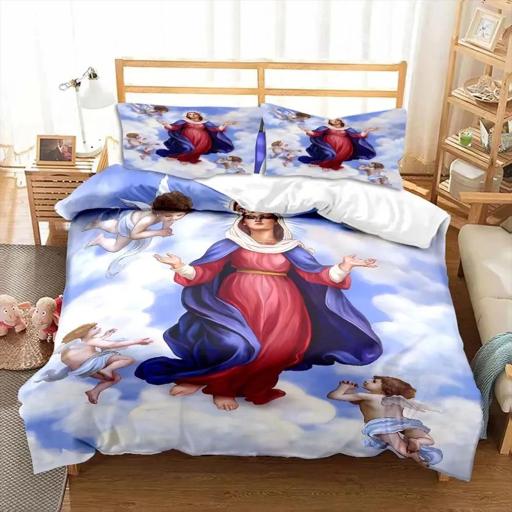 Jesus Virgin Mary Theme Children Room Bedroom Bedding Set Comforter Cover Kids Bed Polyester Duvet Cover Set with Pillowcase
