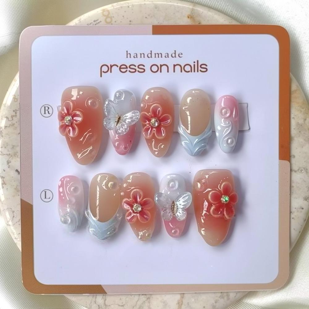 

30 Tablets Reusable Jelly Gel Fake Nails With Diamond 3D Flower Gel Nails For Women and Girls B