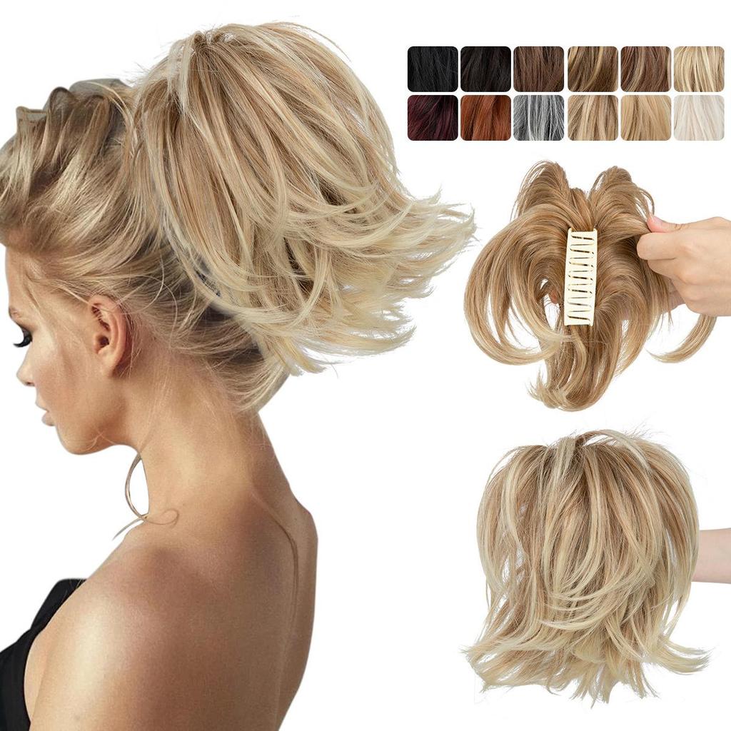 Adjustable High-Temperature Silk Short Curly Clip-On Ponytail Wig for Women