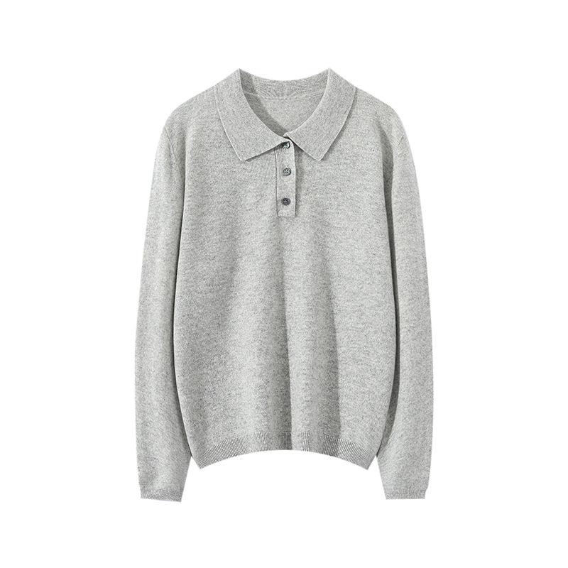Women's 100% Pure Cashmere Slimming Polo Collar Sweater - Autumn/Winter Casual Long Sleeve Knitwear.