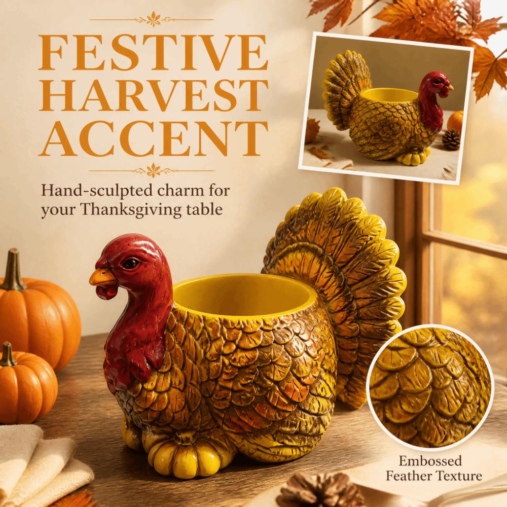 Top-Opening Resin Turkey Planter Pot Fall Harvest Turkey Figurine Candy Bowl Indoor Home