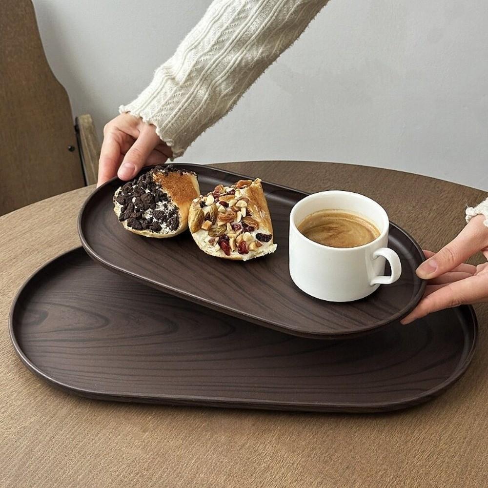Smooth Surface Oval Tray Walnut Wood Grain Afternoon Tea Dessert Plate Vintage Fruit Platter Home